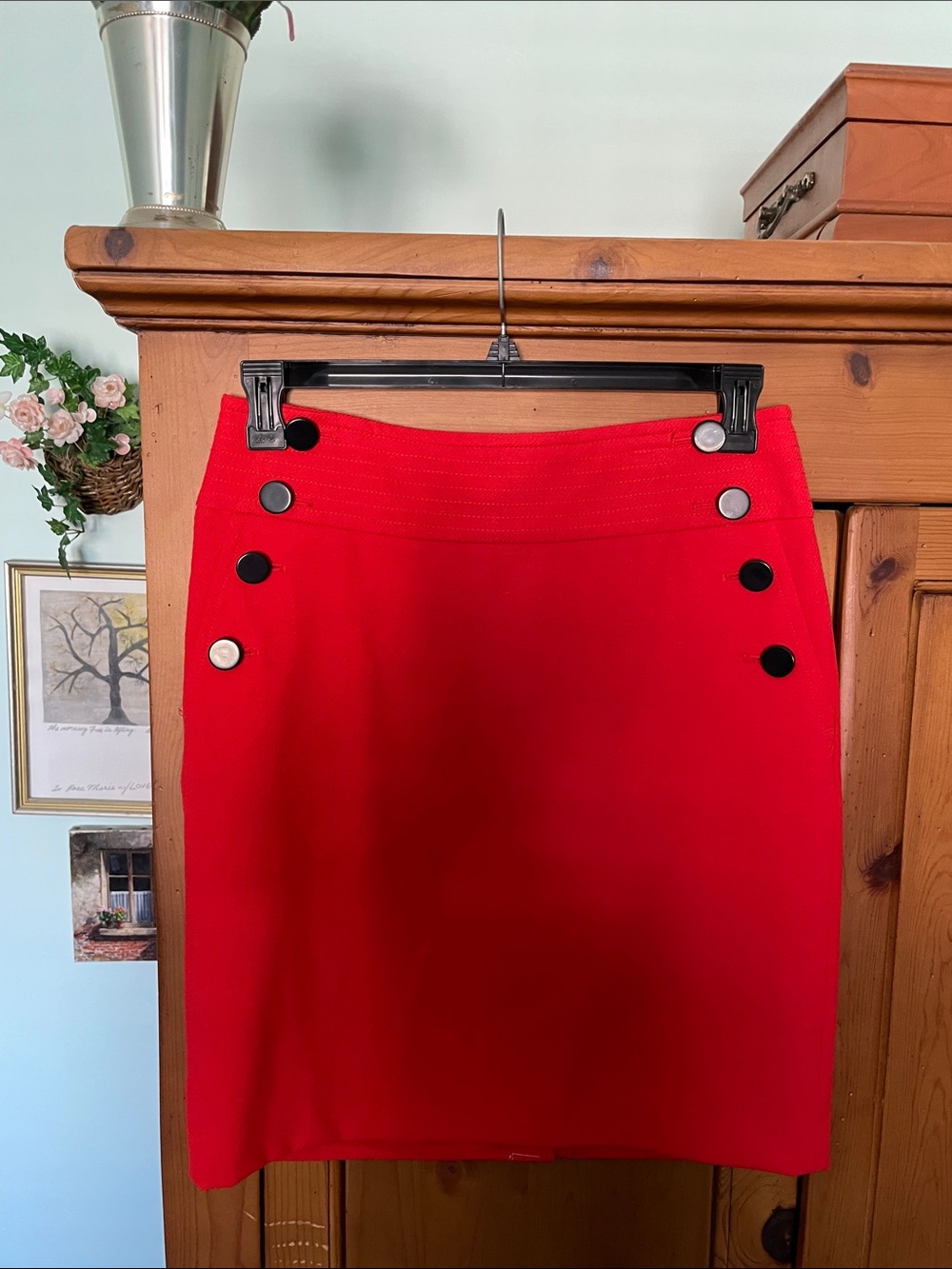 Ann Taylor Red Pencil Skirt with Button Accents